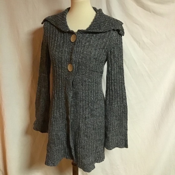 Vtg Gray Y2K hippie boho bell sleeve sweater - Picture 13 of 15